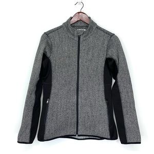 Andrew Marc Herringbone Athletic Gray Black White Full Zip Jacket Coat Small